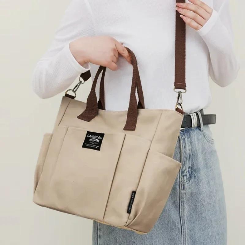 Sac à main en toile pour femmes, sac Simple pour étudiant, grande capacité, épaule horizontale incli