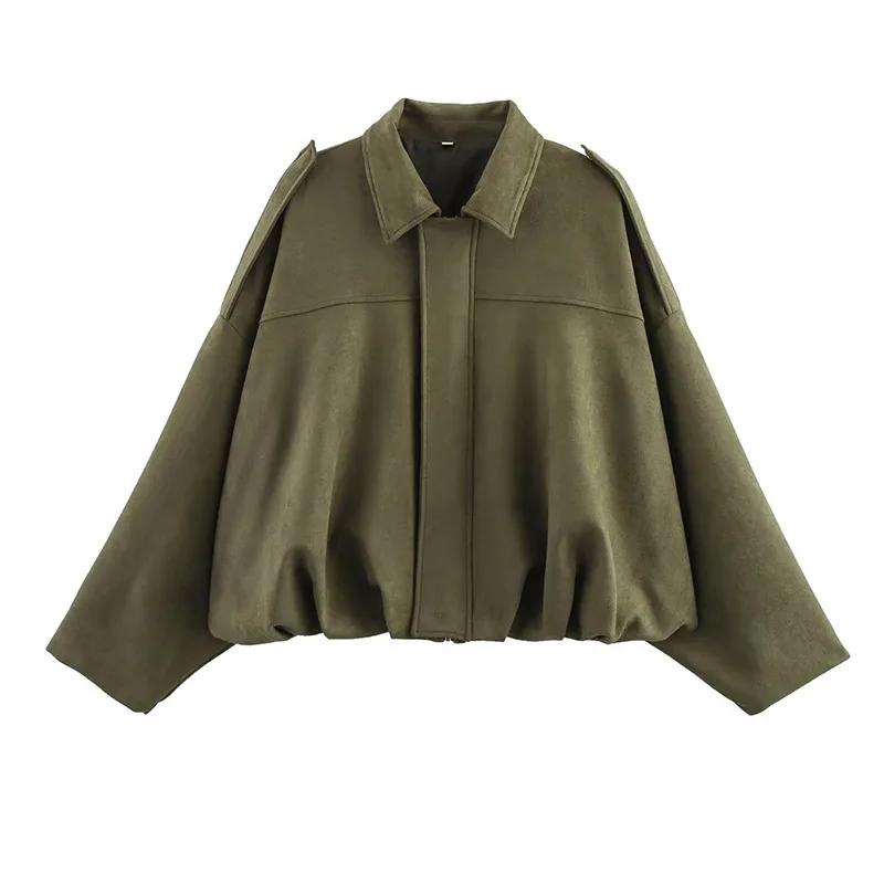 Vestes bombardier pour femmes, manteaux à la mode, col rabattu, manches longues, manteaux amples, Vi
