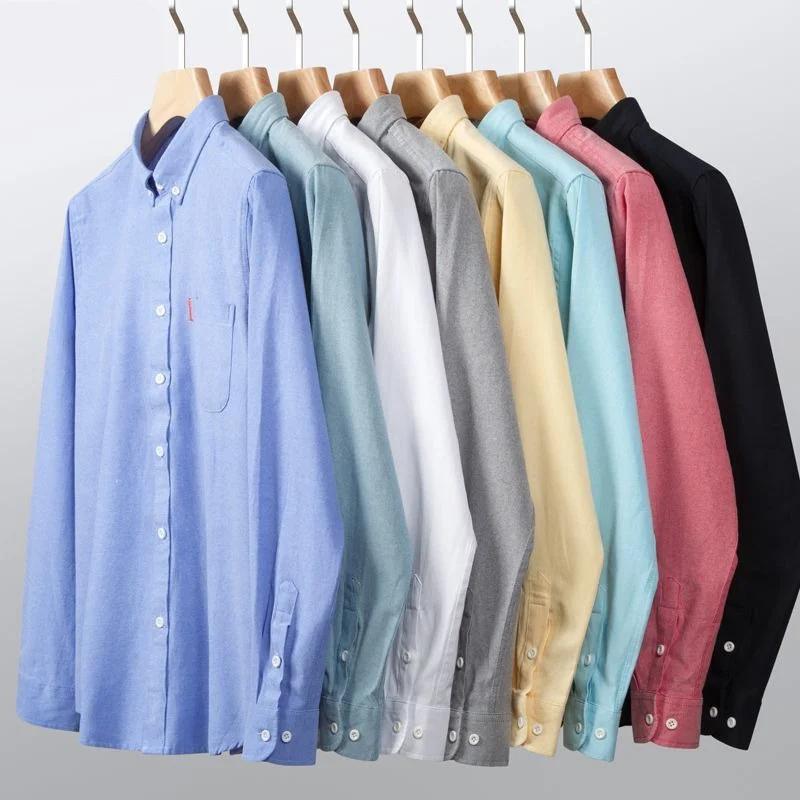 Chemise Oxford 100% coton pour hommes, manches longues, unie, décontractée, coupe régulière, chemise