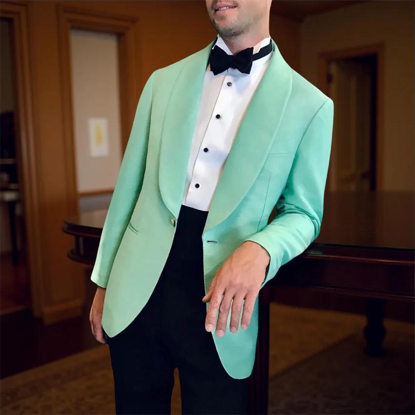 Costumes décontractés vert menthe pour hommes, coupe cintrée, revers, costume de mariage formel d'af