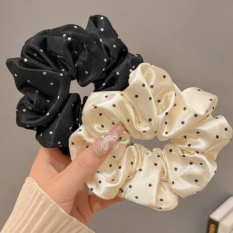 Chouchous coréens à pois noir et blanc, grandes bandes de cheveux pour femmes, attaches en corde pou
