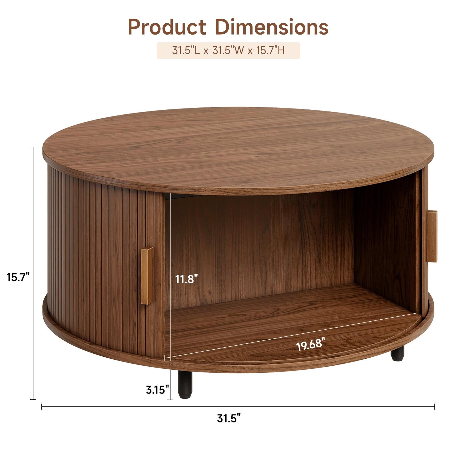 Table basse ronde avec rangement, table basse moderne de 31,5 po avec 360 °   Porte coulissante incu