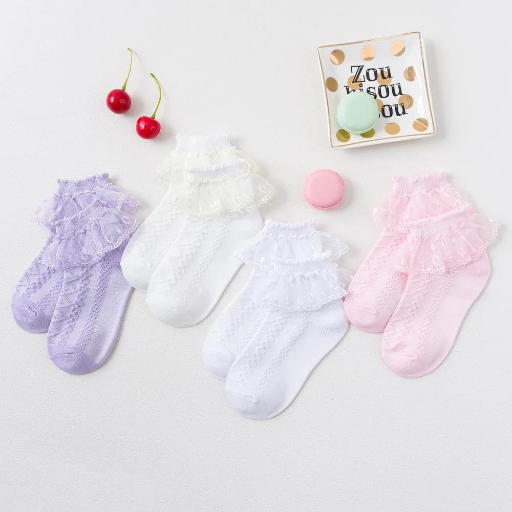 4 paires de chaussettes à volants en dentelle pour filles, respirantes, confortables, adorables, Sty
