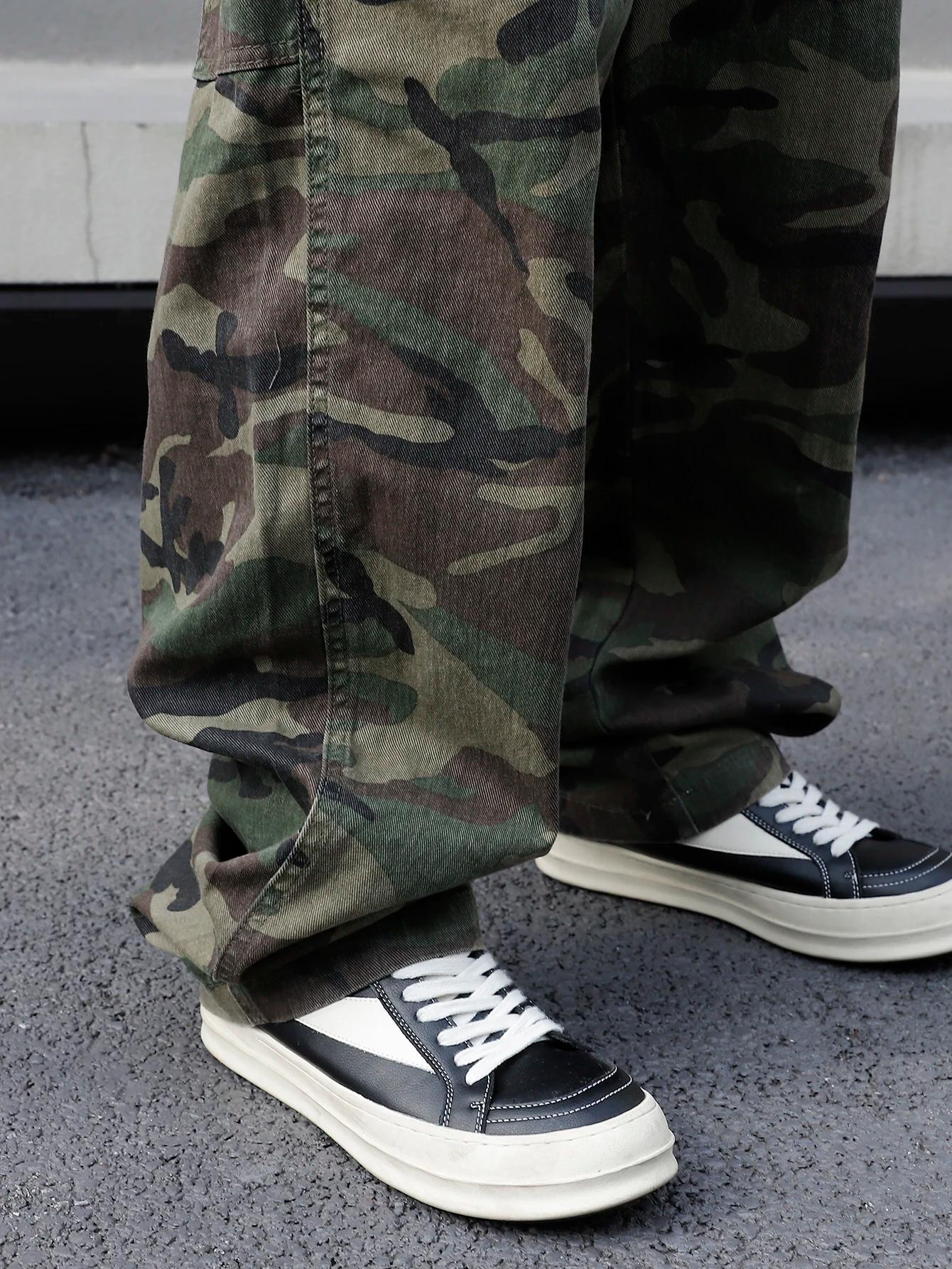 Salopette en jean imprimé camouflage multi-poches pour hommes – Coton, non élastique, lavable en mac