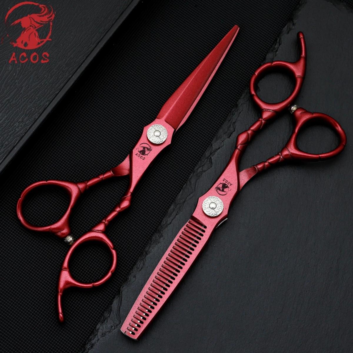 Ensemble de ciseaux de barbier professionnels ACOS, acier 440C, ciseaux à effiler les cheveux de 6 p