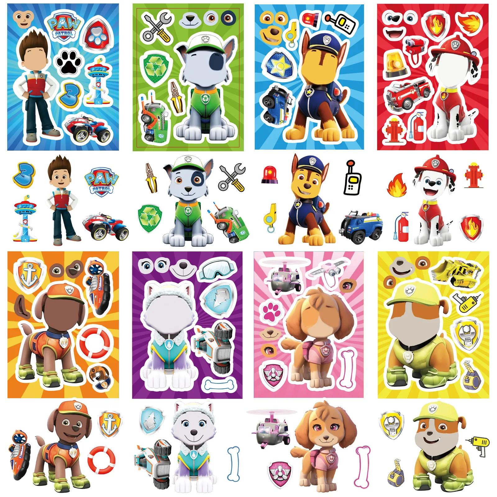 8/16 feuilles faire un visage patte patrouille Puzzle dessin animé autocollants bricolage Ryder Chas