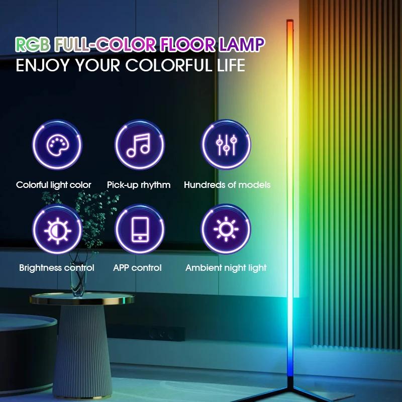 Lampadaire LED RVB, lampe d'angle LED fonctionne lampadaire moderne intelligent avec synchronisation