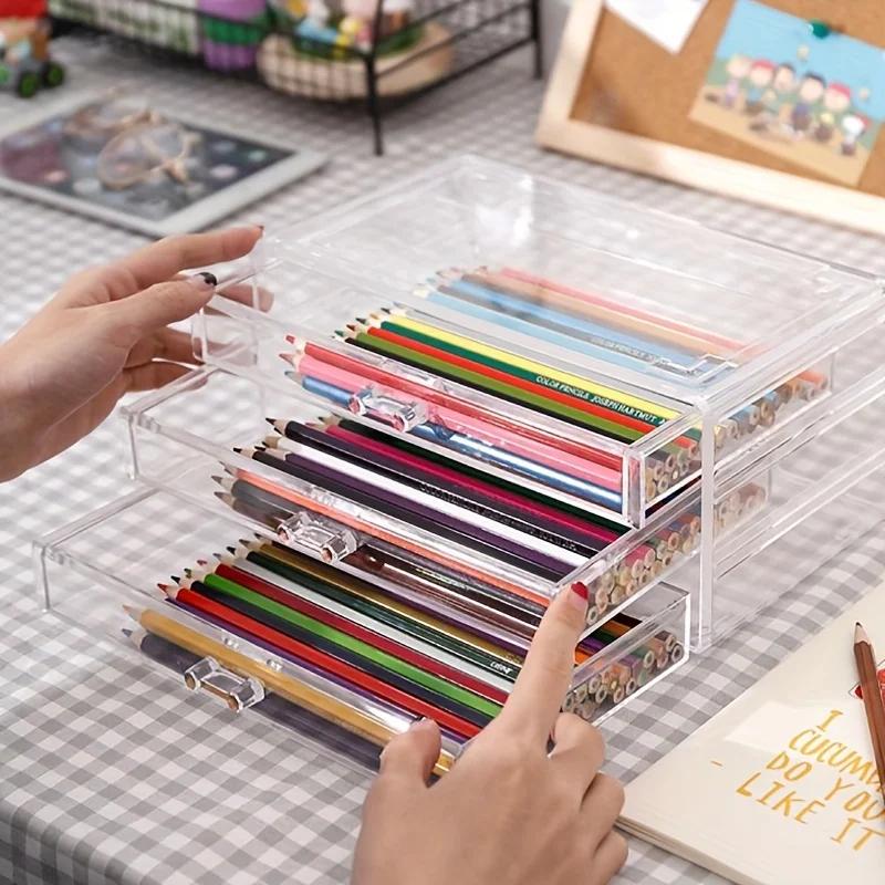 Tiroir acrylique transparent à 3/5 couches, organisateur de bureau pour bureau, porte-crayons, grand