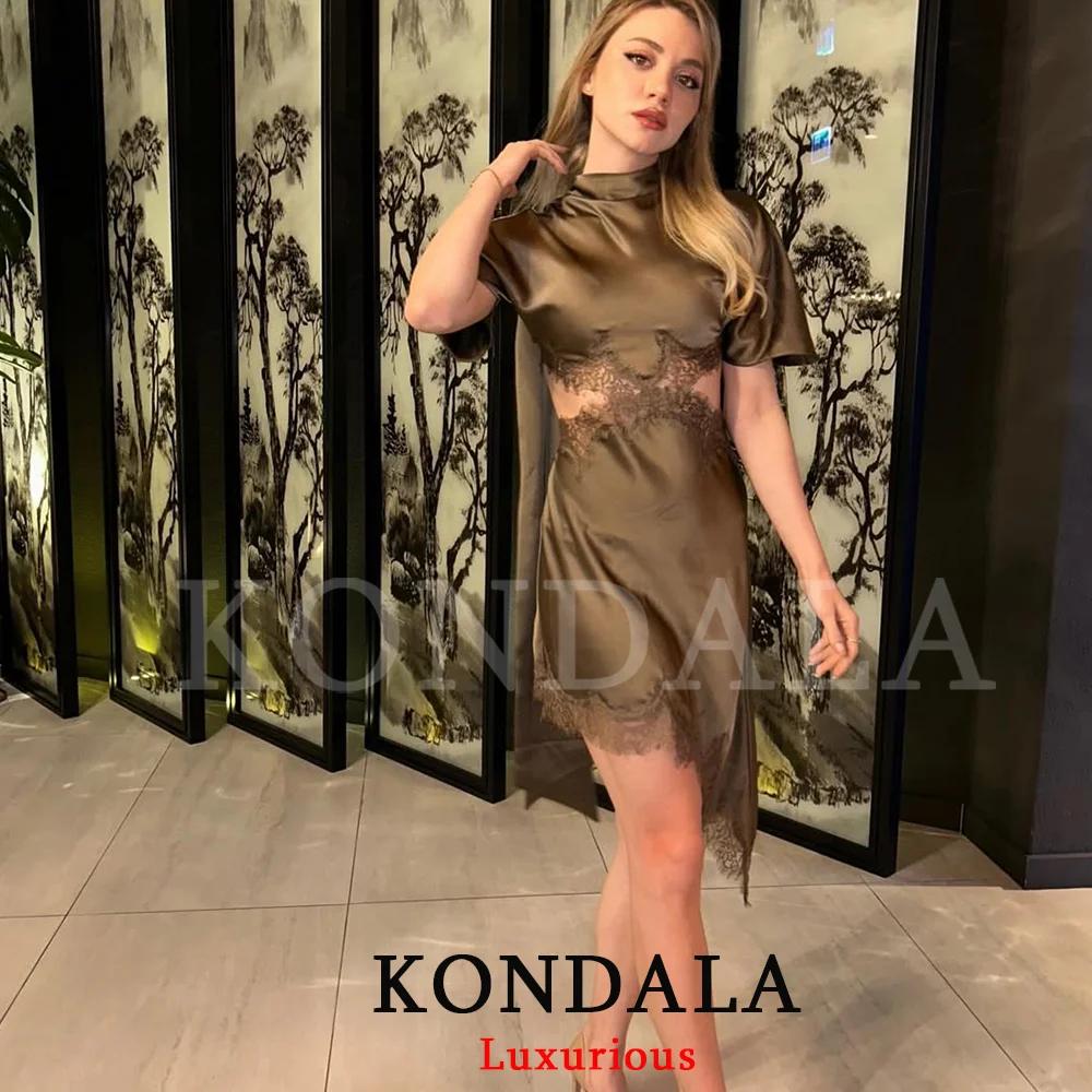 Robe Mini Chic et Élégante KONDALA pour Femme, Col Asymétrique à Nœud, Tendance Printemps-Été 2026, 