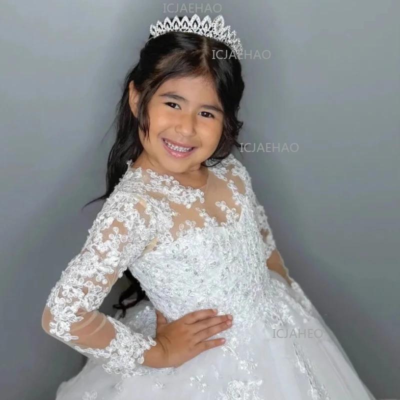 Robe de soirée blanche pour enfants 2026Sleeve Performance Host Birthday Kids, longue, style tutu, a