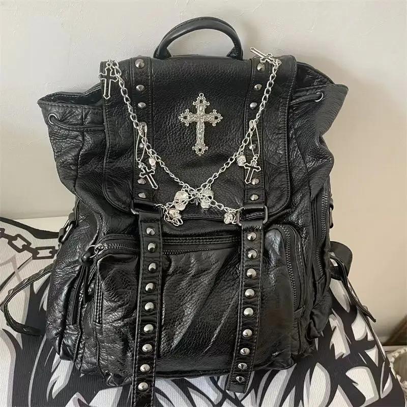 Grunge Rivet noir Y2k sac à dos femmes gothique sous-culture Punk croix noir Mochila dames Vintage H