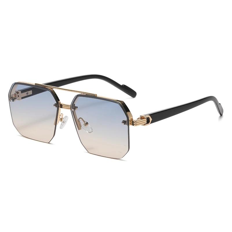 Lunettes de soleil carrées en métal pour hommes, demi-monture, ongles de riz, tendance décontractée,