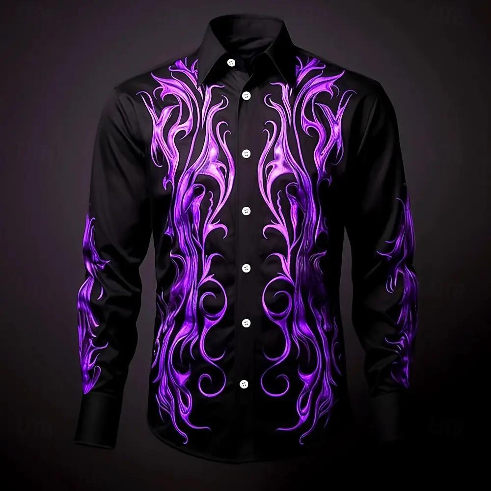 Hip Hop flamme impression chemise hommes Streetwear 2025 mode à manches longues hauts urbain à la mo