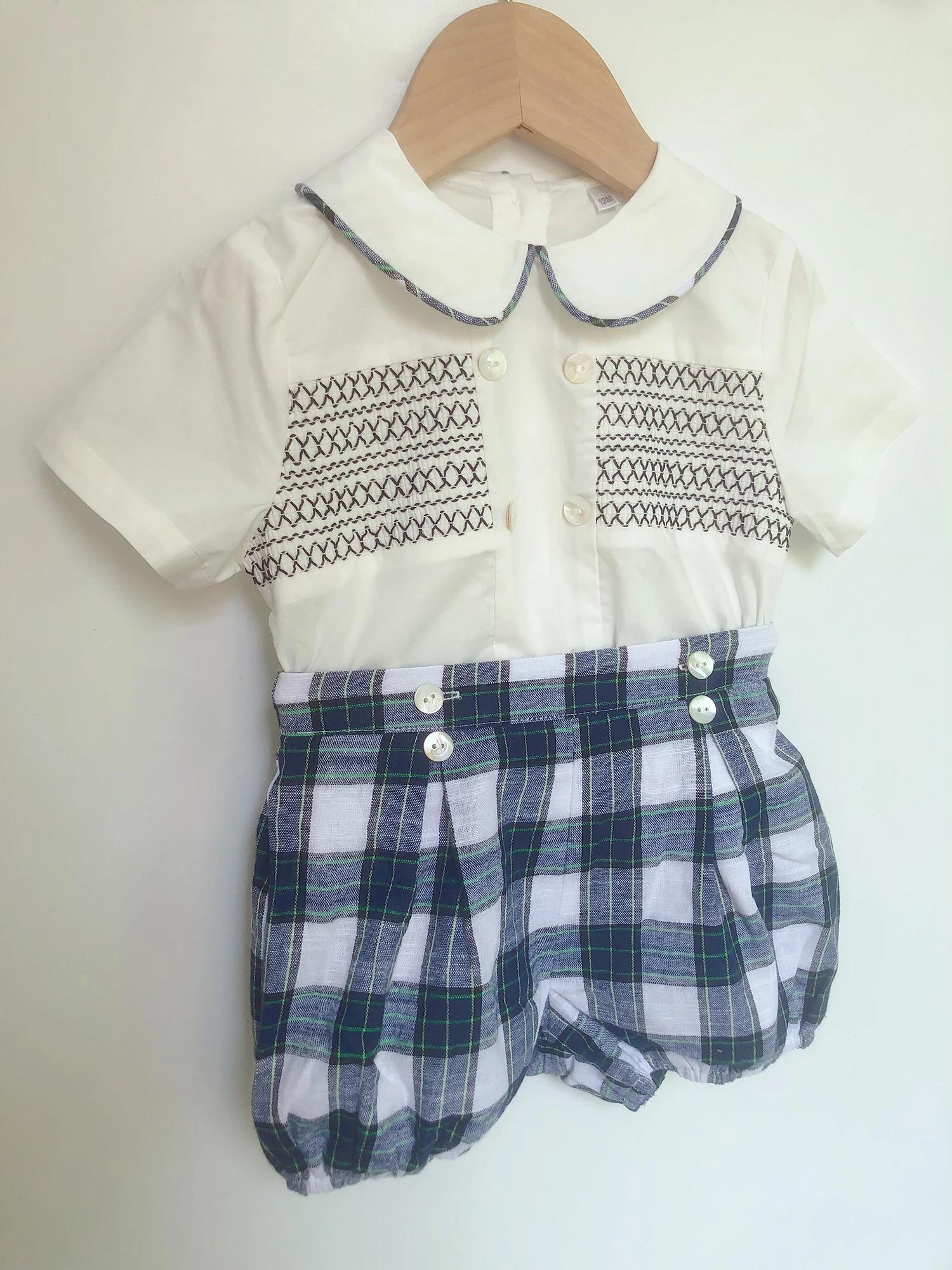 Costume britannique pour garçons, chemise en pur coton, Style espagnol, Prince, Plaid bleu, beau Bou