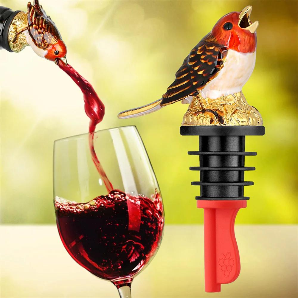 Décor d'oiseau coloré 2 en 1, verseur et bouchon de bouteille de vin, bouchon de bouteille d'animal 