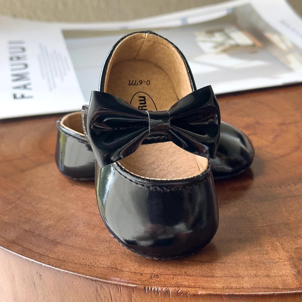 Chaussures pour nouveau-né fille, chaussures en PU antidérapantes avec nœud papillon, robe de prince