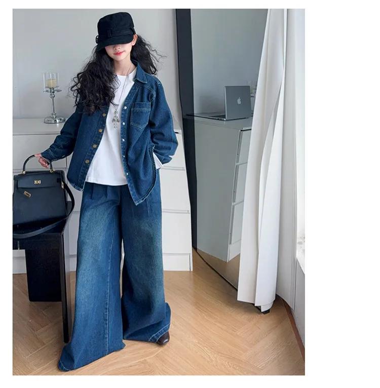 Costume de vêtements en denim pour adolescentes, design français, chemise en jean irrégulière + jean