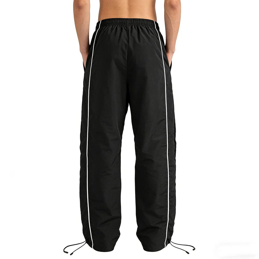 Pantalon de survêtement Baggy noir pour hommes, rayures latérales blanches, ourlet réglable, cordon 