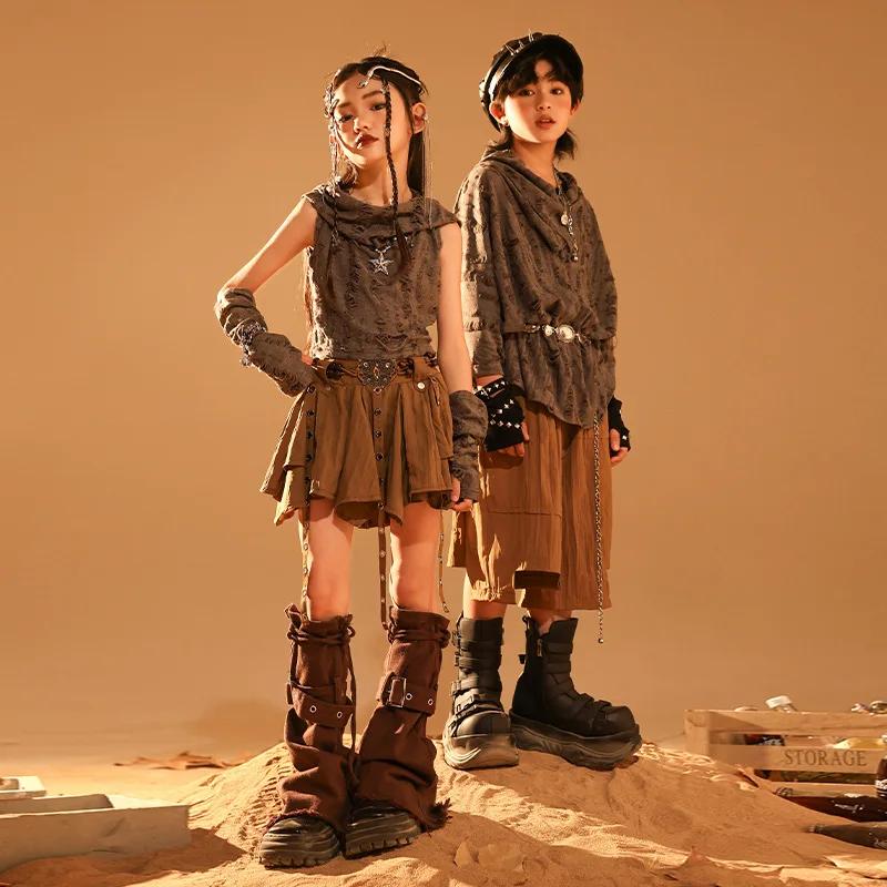 Ensemble gothique déchiré enfant t-shirt + jupe - Style streetwear punk - Vêtements scène et danse