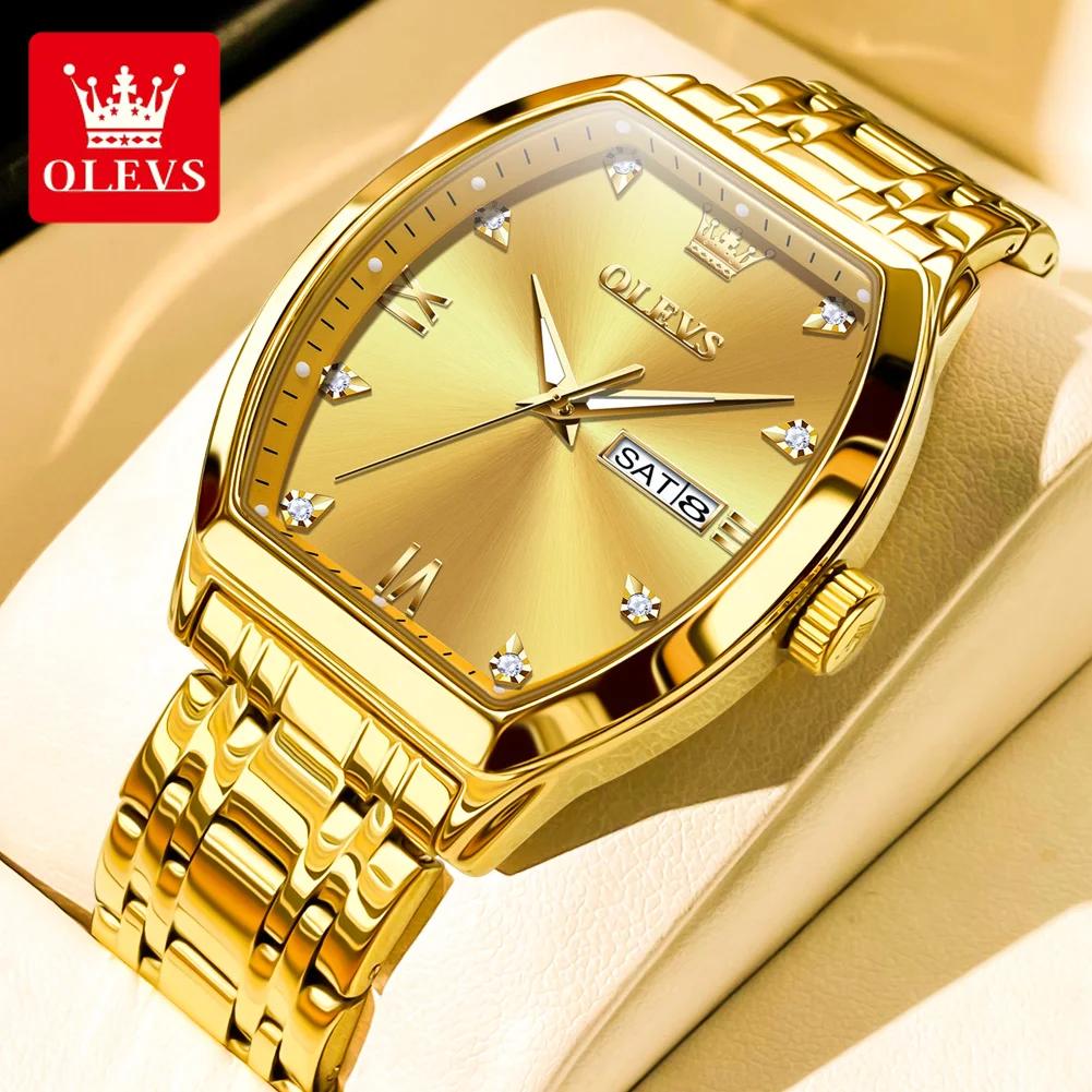 OLEVS hommes montres de luxe Tonneau Original haut marque montre à Quartz pour hommes étanche lumine