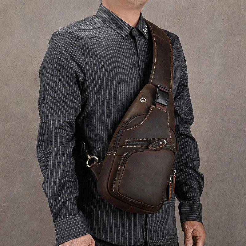 Sacs de poitrine en cuir Luufan pour hommes, sacs à bandoulière en cuir de vache pour iPad Mini, sac