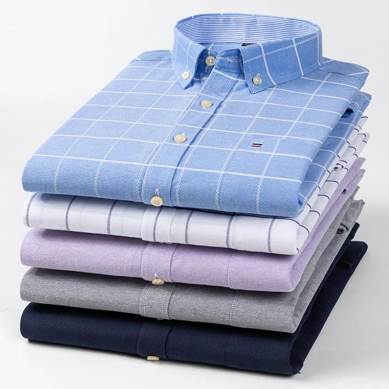 Chemises Oxford 100 % coton pour hommes, manches longues, à carreaux, douces, coupe classique, chemi