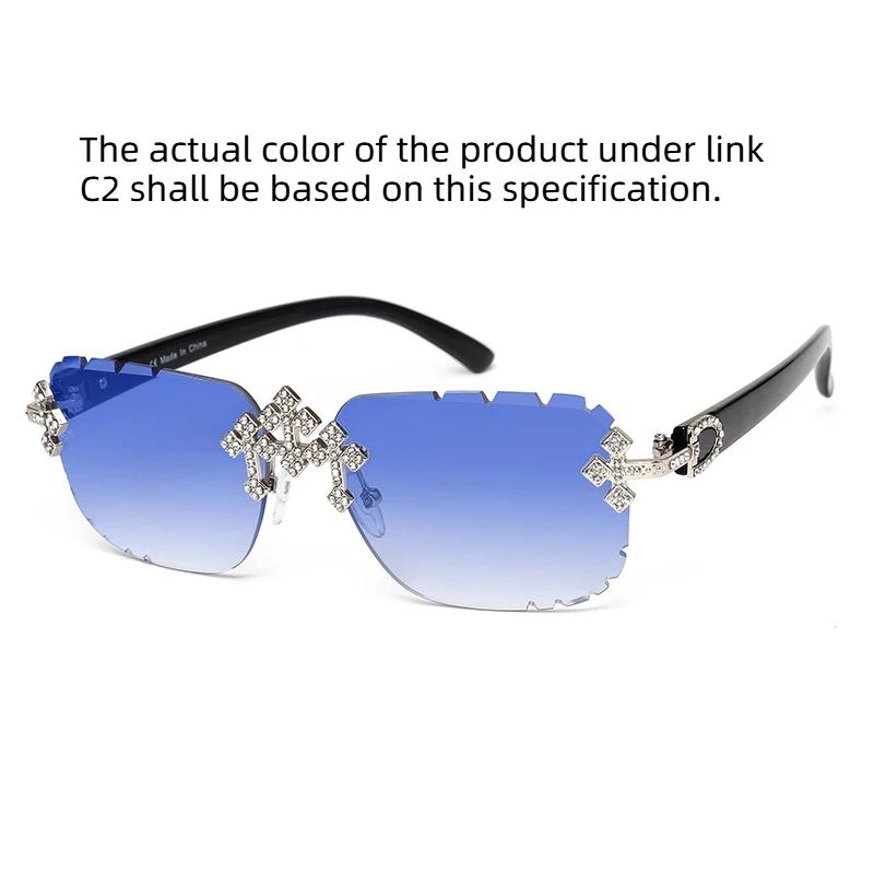 2025 mode carré sans monture lunettes de soleil pour femmes croix diamant métal cadre lunettes de lu