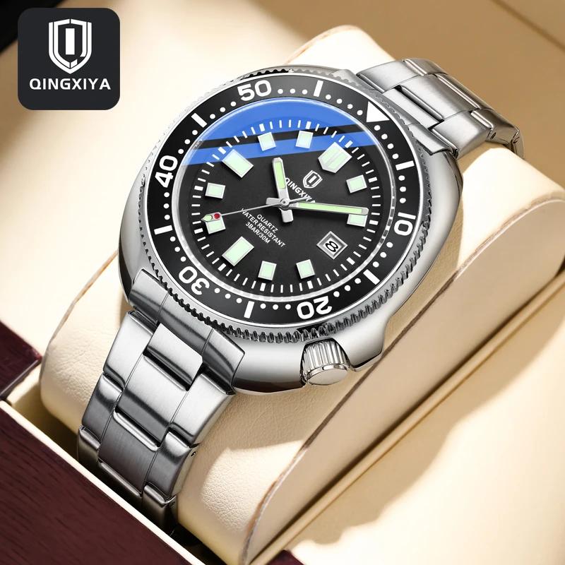 QINGXIYA tout nouveau Design de mode Date montre à Quartz pour hommes en acier inoxydable étanche lu
