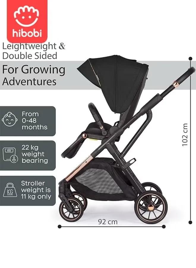 Poussette bébé Hibobi Luxury High Landscape réversible, pliage en un clic, roues en caoutchouc amort