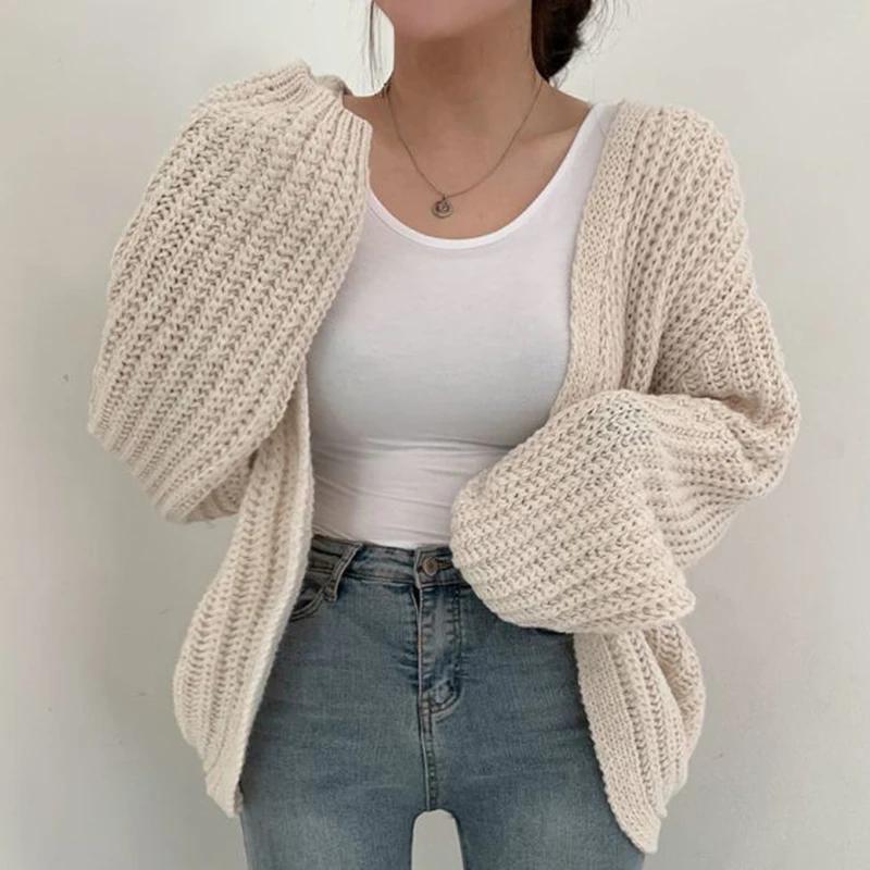 Cardigan Vintage Harajuku à manches lanternes pour femme, pull décontracté, coréen, Streetwear d'aut