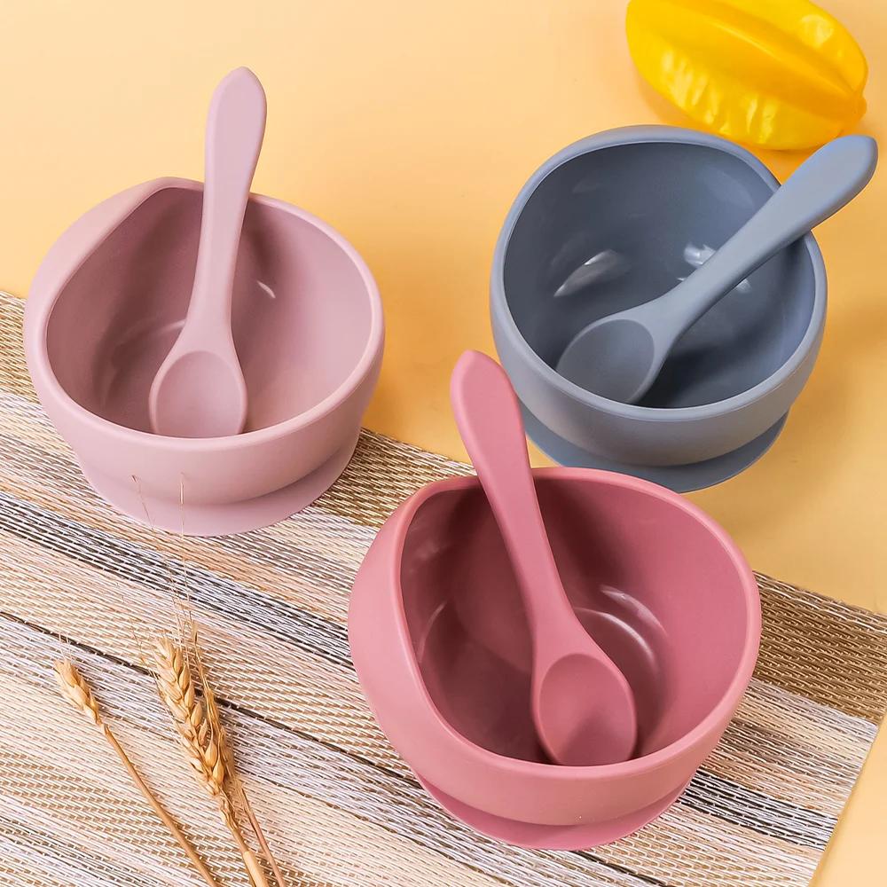 Bol à ventouse en Silicone, vaisselle d'alimentation pour nourrissons et jeunes, apprendre à manger 
