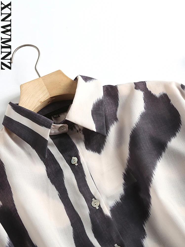 XNWMNZ-Chemise à Manches sulfen Coton et Lin pour Femme, Chemisier Imprimé Zèbre, Décontracté, obser