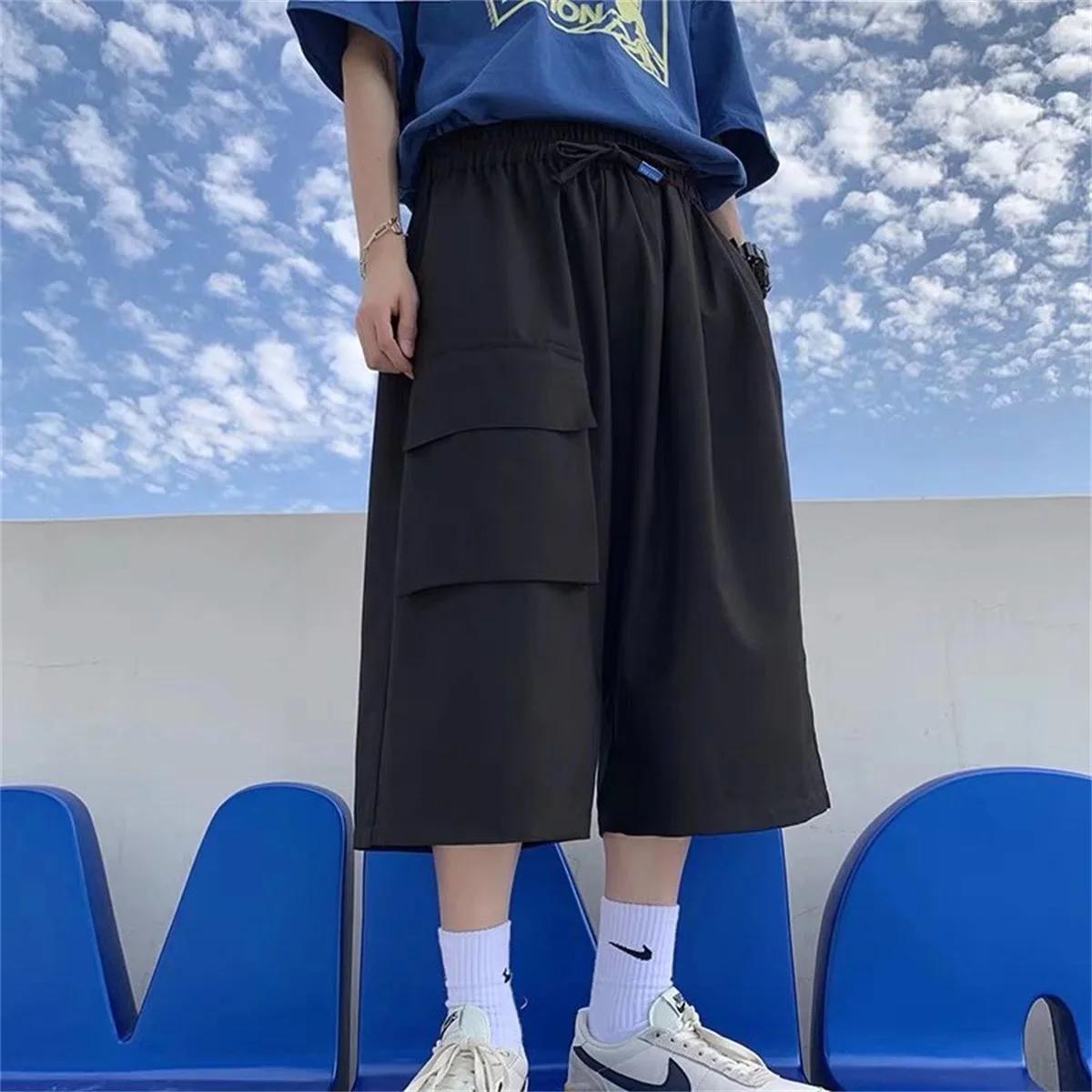 Shorts cargo hip-hop noirs tendance pour homme – Coupe slim décontractée, style urbain branché, idéa