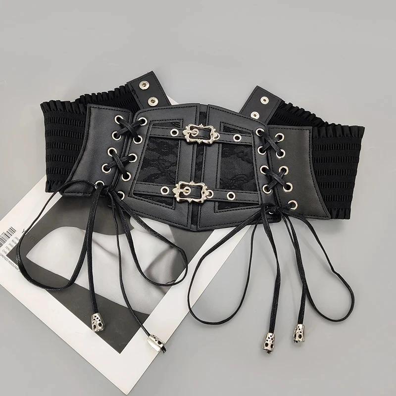 Ceintures corset rétro pour femmes, boucle ardillon, dentelle élastique et Style gothique, corde à c