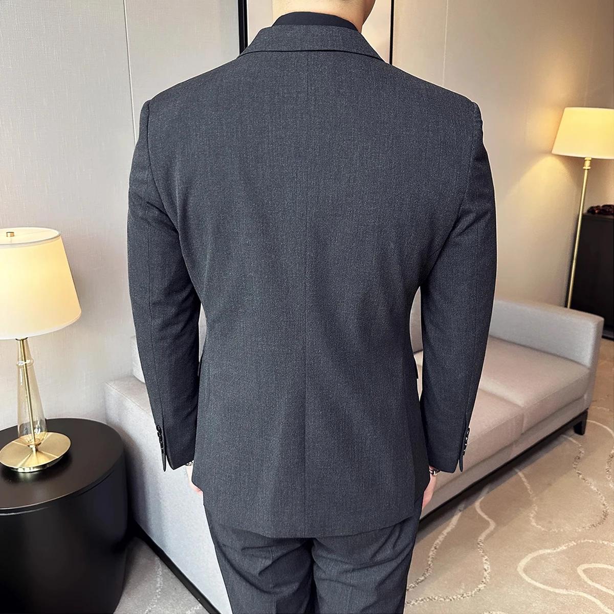 M-6XL Blazer GlaPants Marque haut de gamme Gris Noir Hommes d'affaires décontractés Double boutonnag