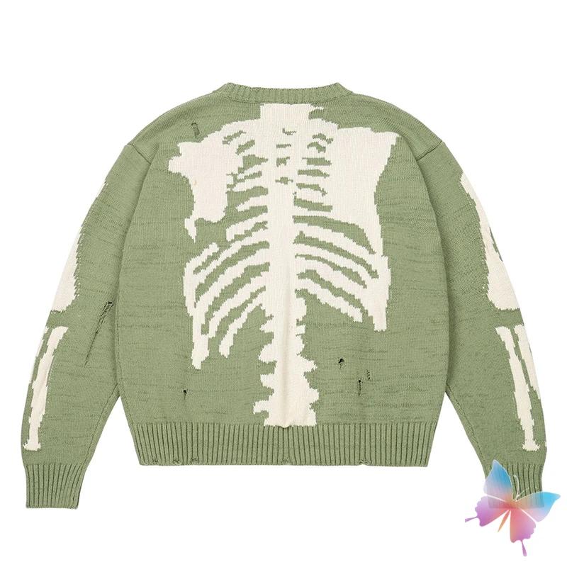 Hiver américain rue surdimensionné Kapital pull rétro lâche squelette Jacquard tricoté trous à manch