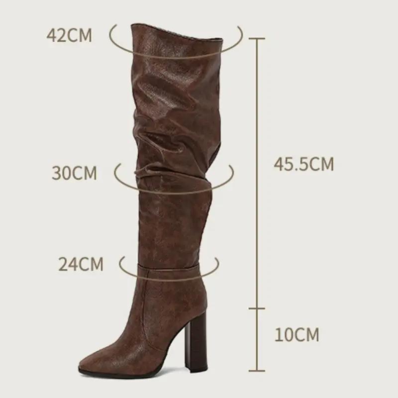 Girseaby femme cuissardes bout carré fermeture éclair plissé bloc talons grande taille 47 48 49 50 d