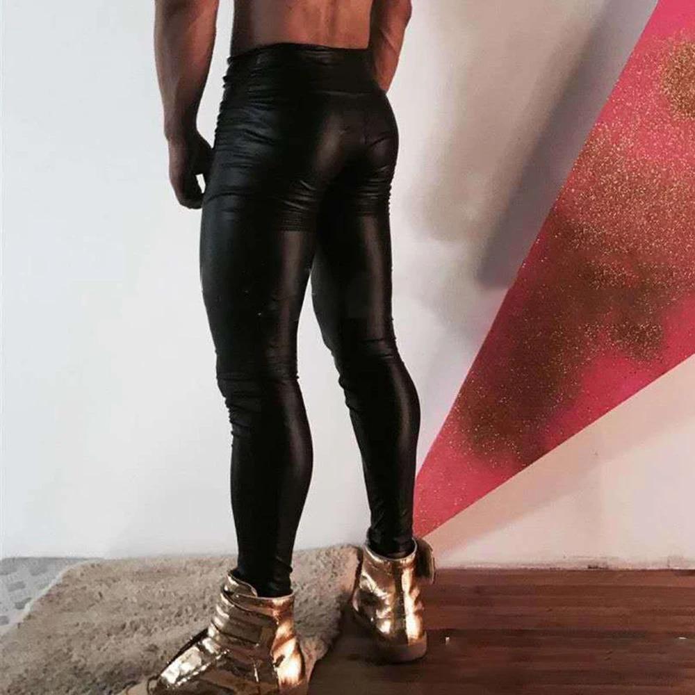 Legging en cuir PU pour hommes, pochette fine et douce, pantalon de couleur unie, sans couture, conf