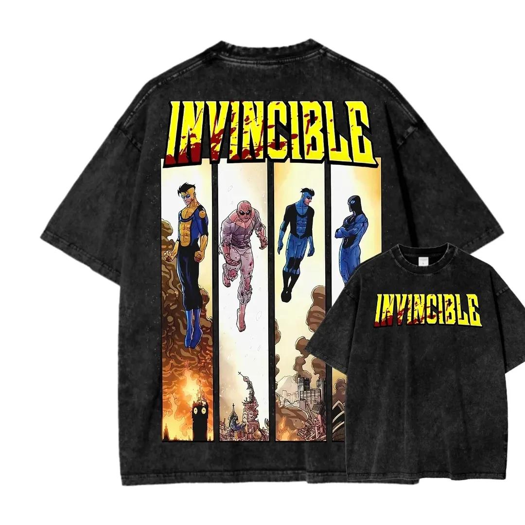 T-shirt délavé Invincible, vêtements personnalisés doux, tenue toute l'année, coupe oversize, pour c