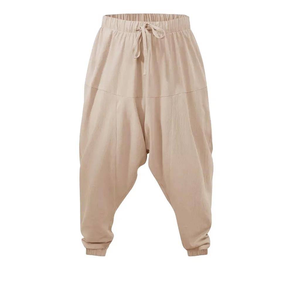Sarouel pour hommes coton lin entrejambe bas confortable Streetwear coupe ample respirant léger pant