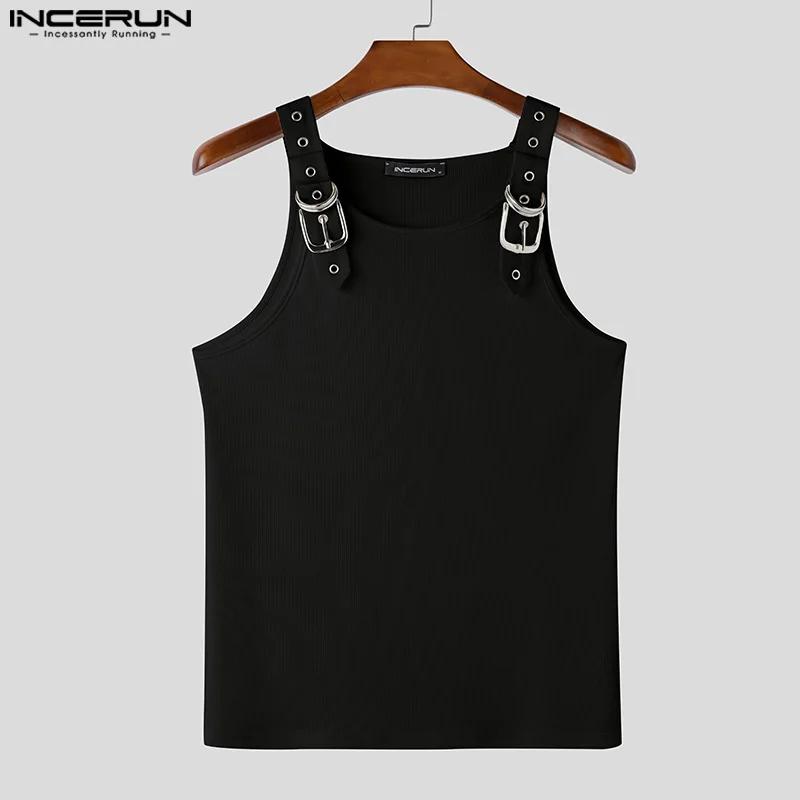 INCERUN hauts Style américain mode nouveaux hommes déconstruction conception boucle en métal maille 