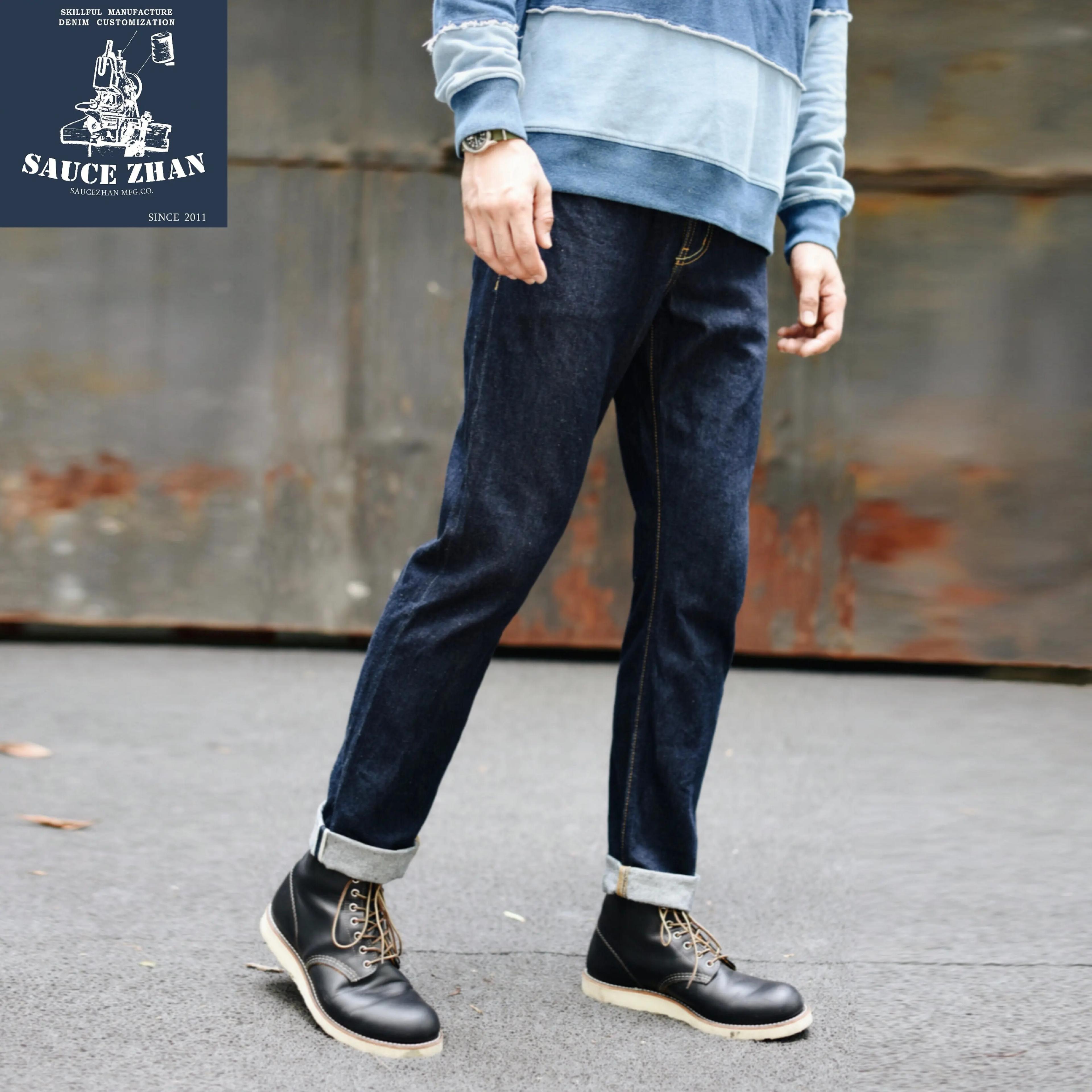 Saucezhan – jean à lisière pour hommes, 314XX, Denim, sanforisé, Indigo et noir, fermeture éclair, c
