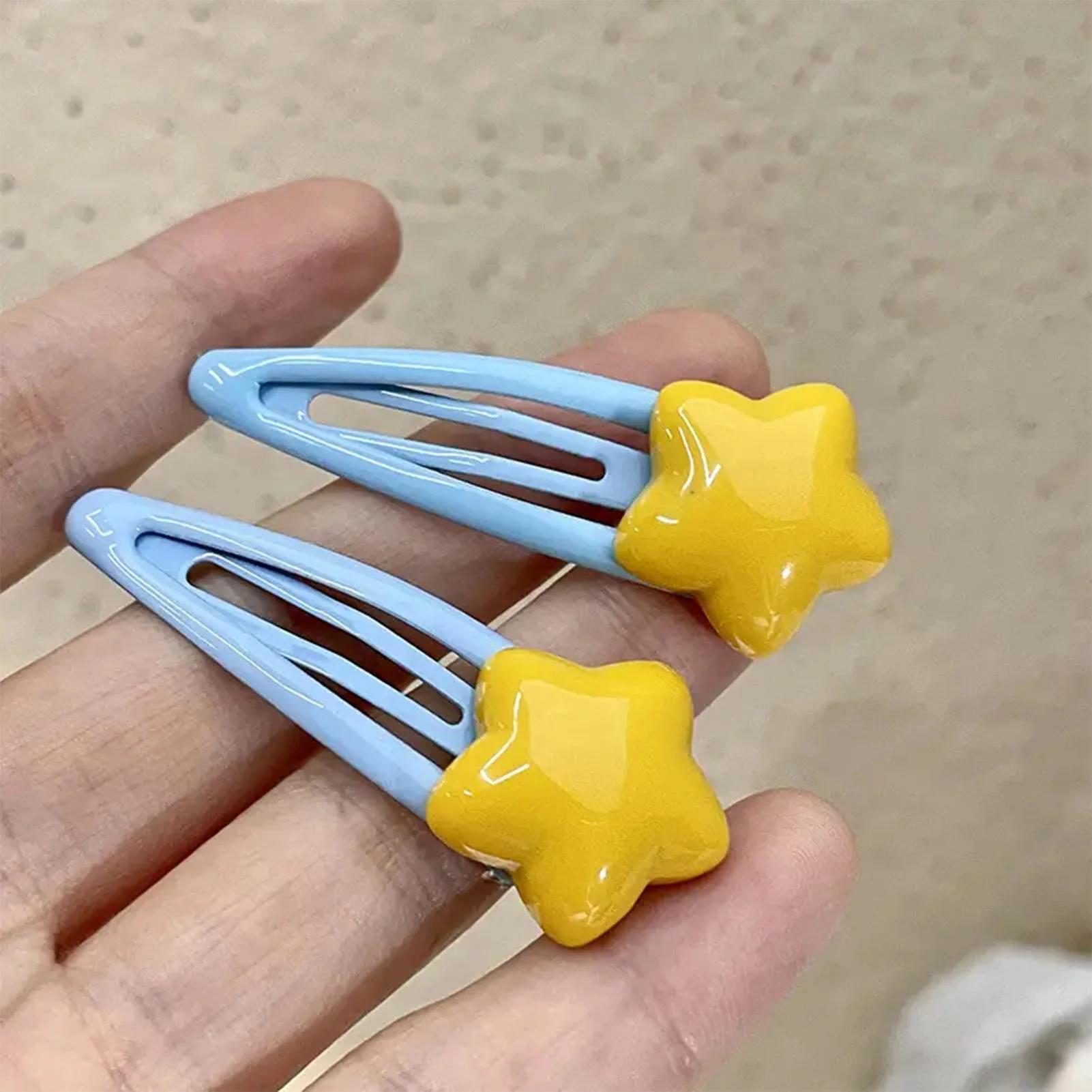 Épingle à cheveux d'été Y2K, motifs d'étoiles jaunes, pince à bouche de canard, frange, Clip latéral