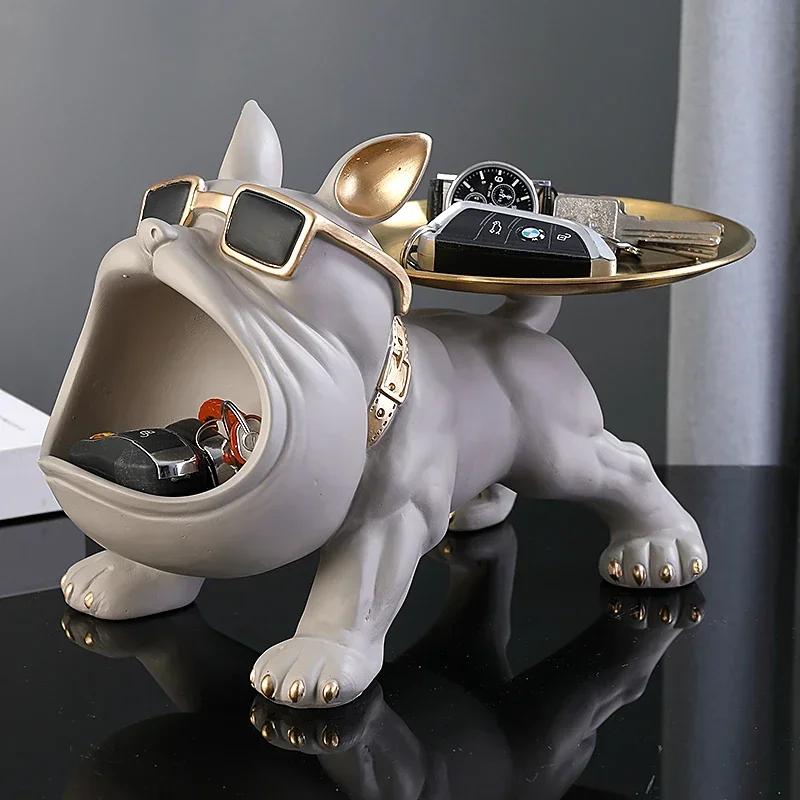 30 cm/11.8 pouces décor à la maison bouledogue Figurine chien Statue clé boîte de rangement Animal o