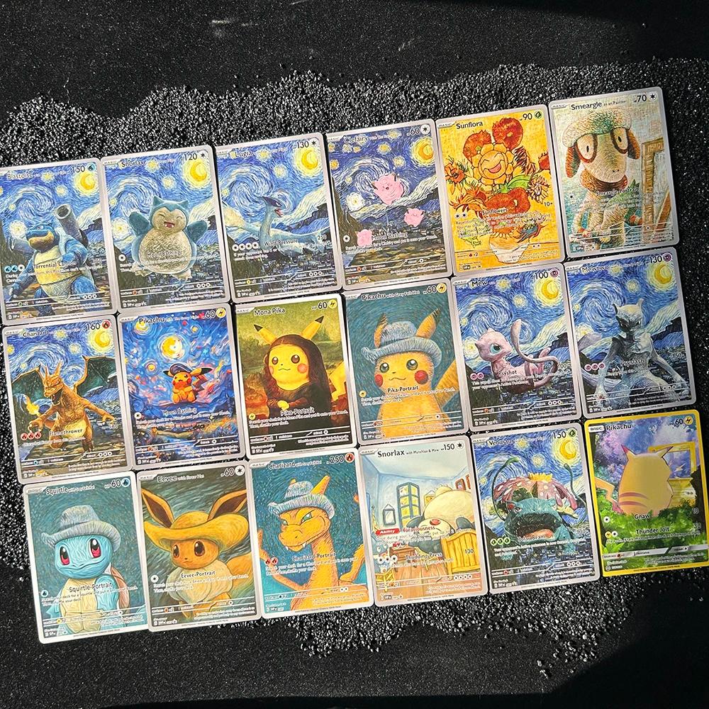 18 pièces/ensembleDIY PTCG 2023 SVP EN VAN GOGH PICHU gris FELT chapeau MEWTWO Charizard auto-fait c