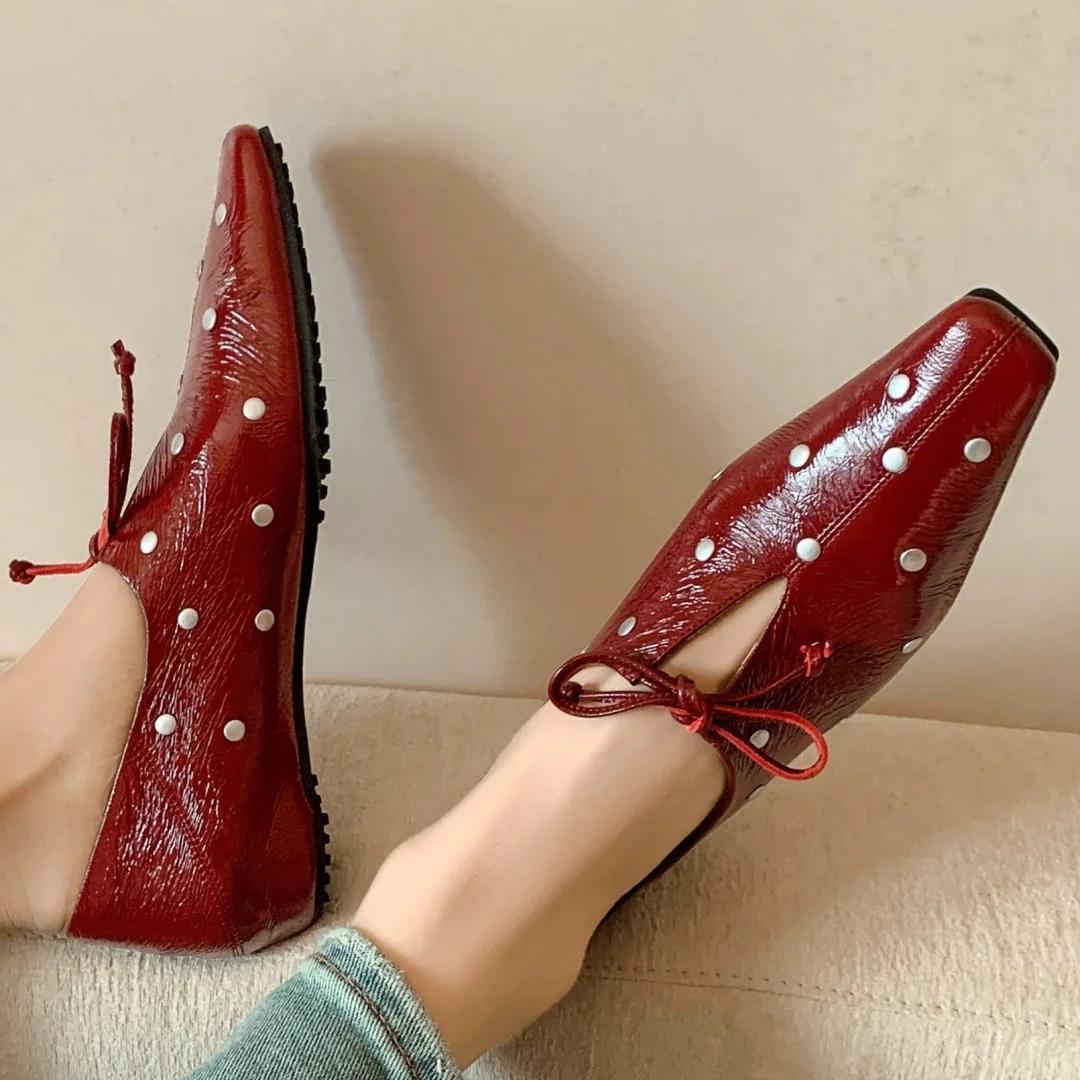 Espadrilles à lacets en cuir de vachette pour femmes, ballerines ald-on, chaussures à rivets souples
