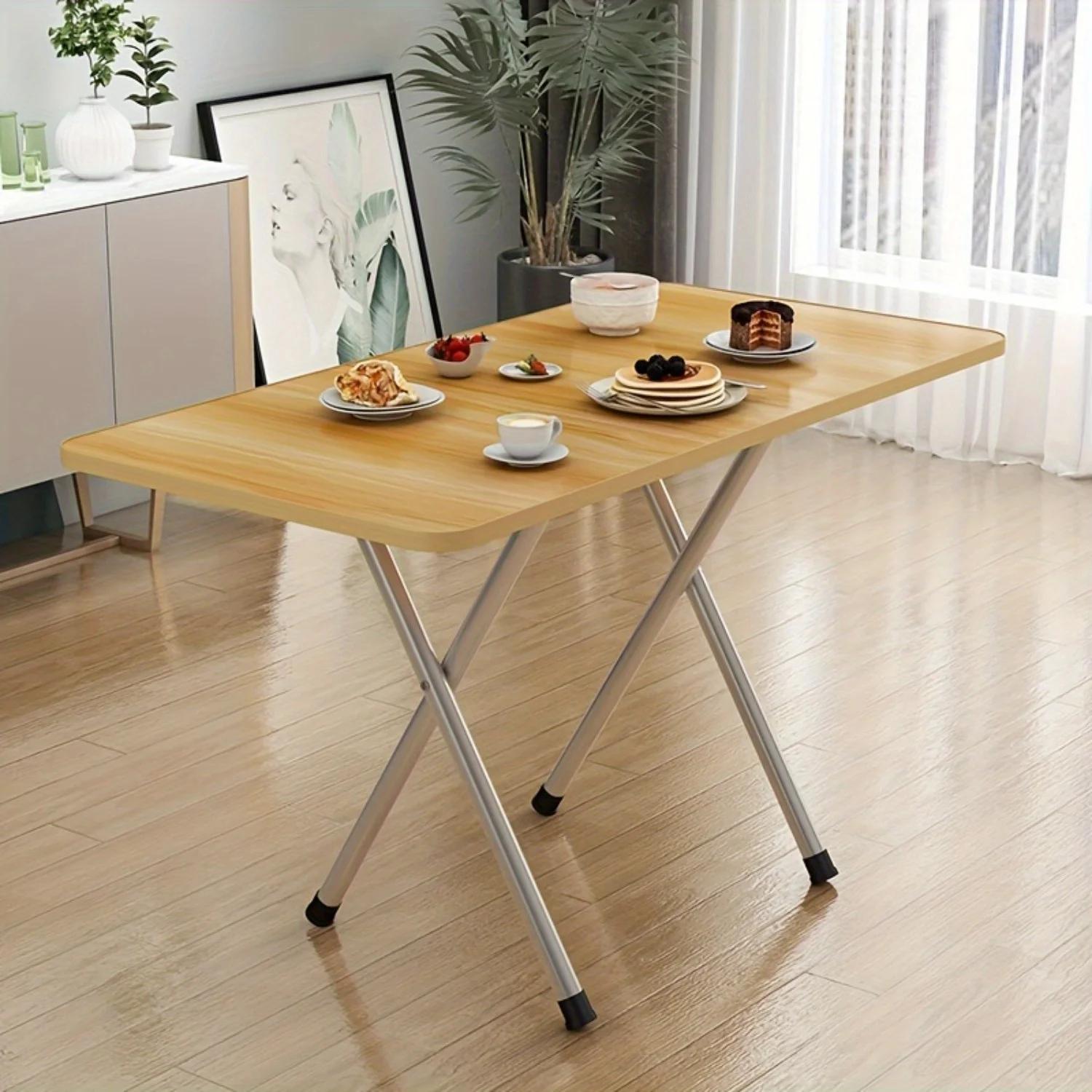 Table pliante compacte et durable - Bois dur haute densité, structure métallique, sans alimentation 