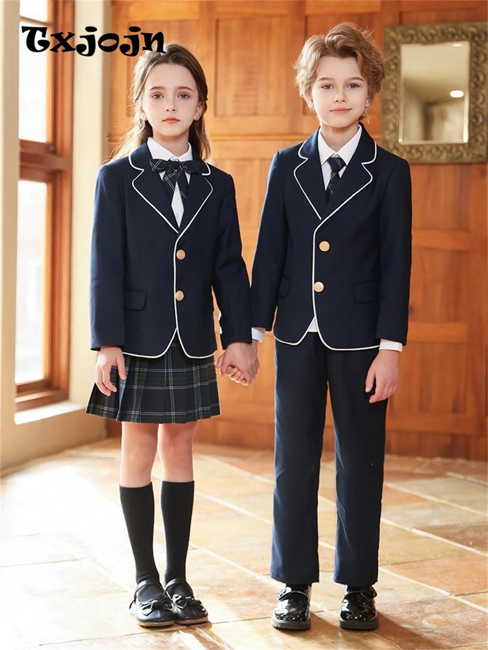 Txjojn – uniforme scolaire 4 pièces pour garçons et filles, ensemble de costumes formels et élégants