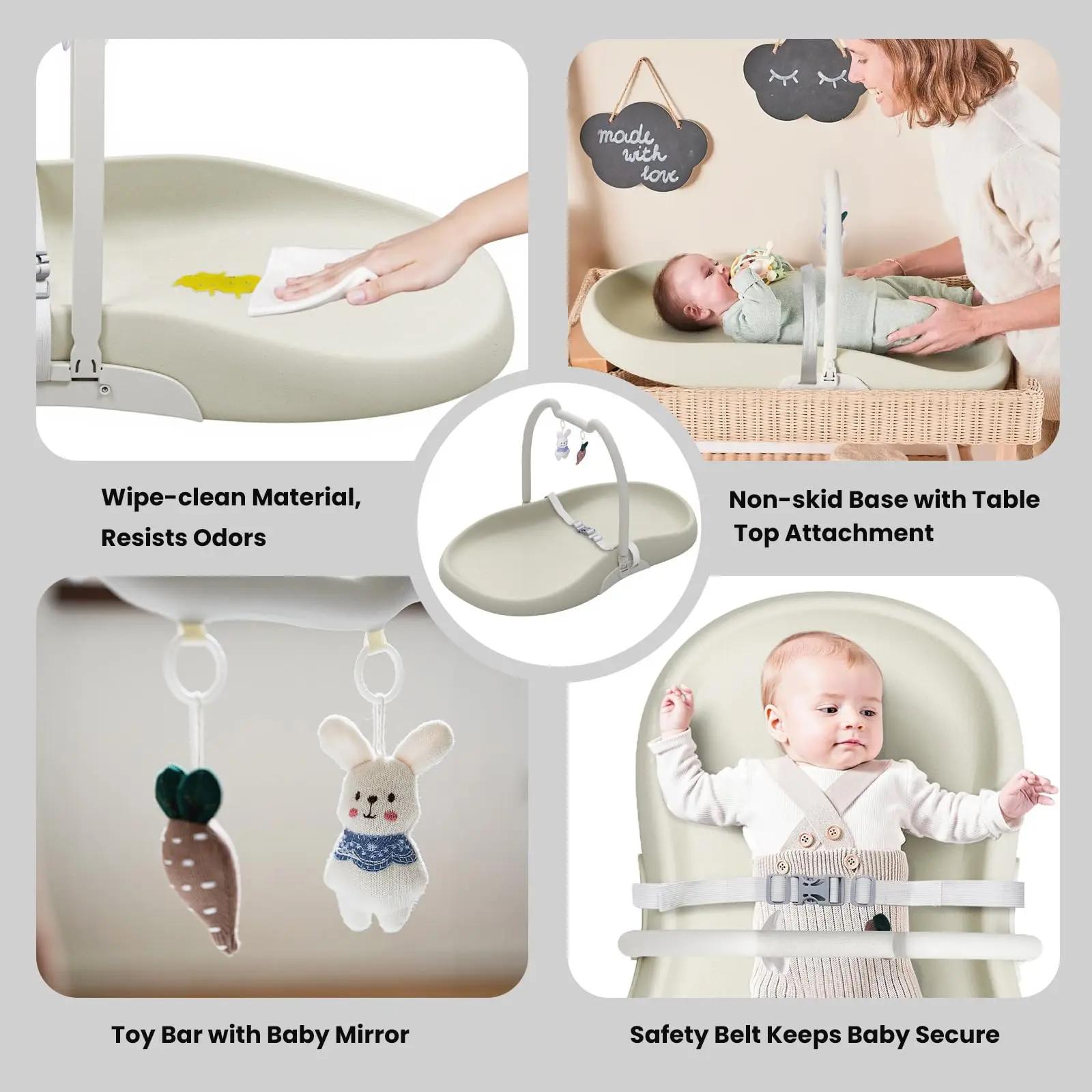 Matelas à langer pour bébé avec harnais de sécurité et étagère pour jouets d'oreille de chat, matela