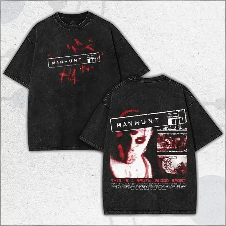 T-shirt Manhunt PS2_ T-shirt de jeu d'horreur rétro Y2K en pur coton, coupe ample, unisexe, mode déc